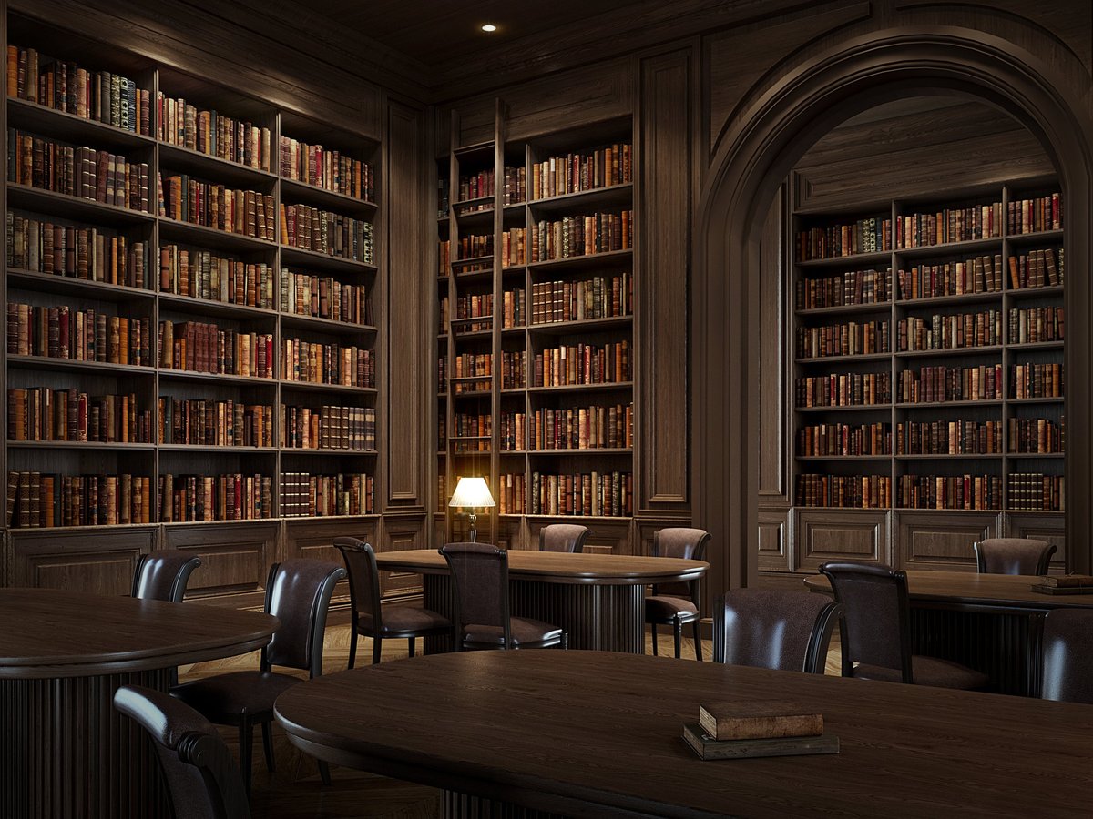 Elegant classic library interior with tall wooden bookshelves filled with vintage books, representing the historic room where W.E.B. Du Bois once lived and worked at Atlanta University