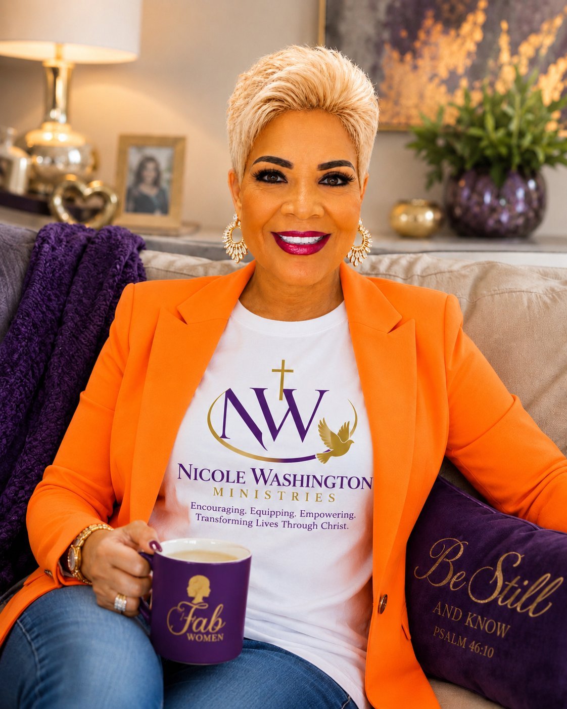 Pastor Nicole Washington, the author, holding one of her books